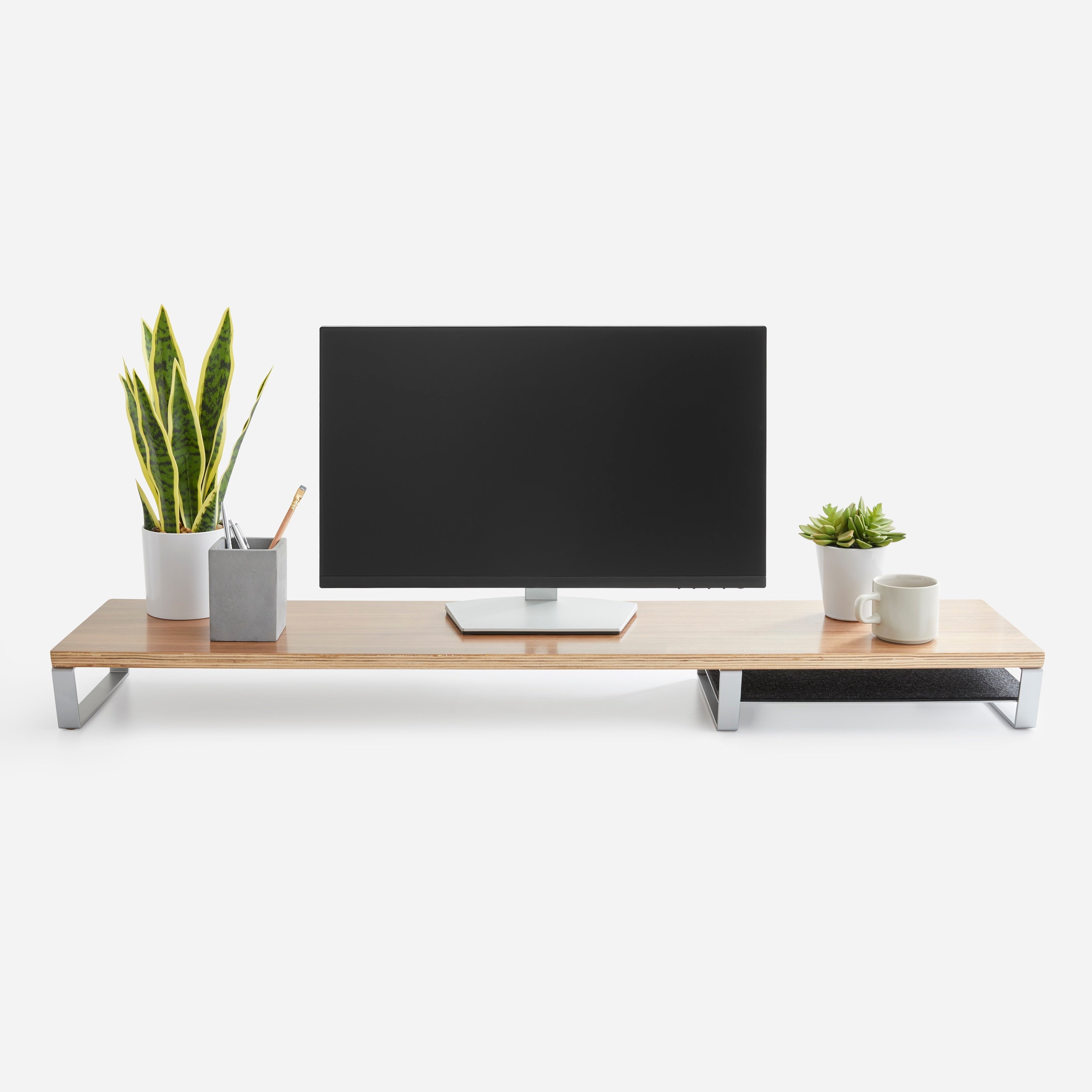 Desk Shelf Dual Monitor Stand Riser, Walnut Wood