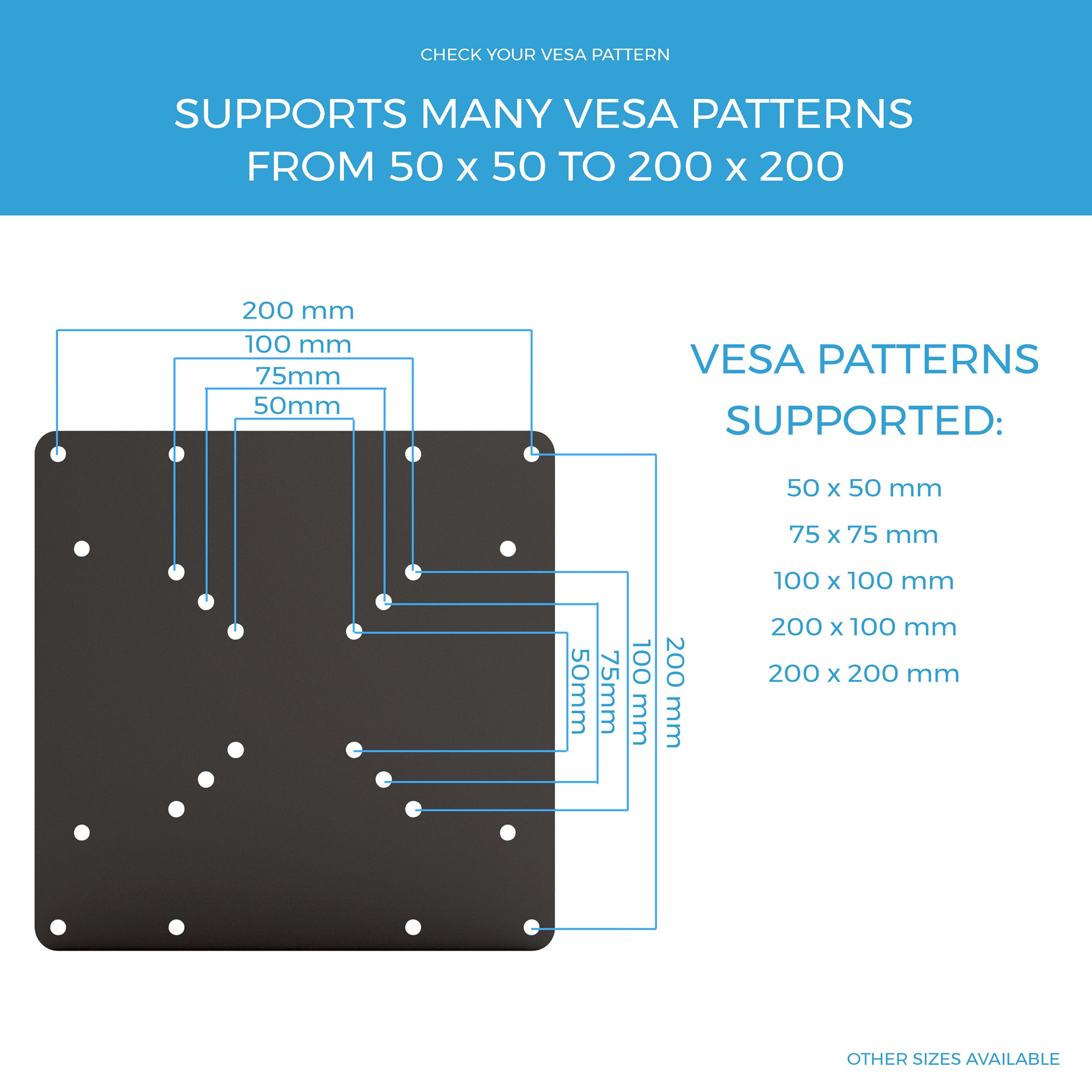 VESA Mount Adapter Plate for TV Mounts, VESA Patterns – HumanCentric