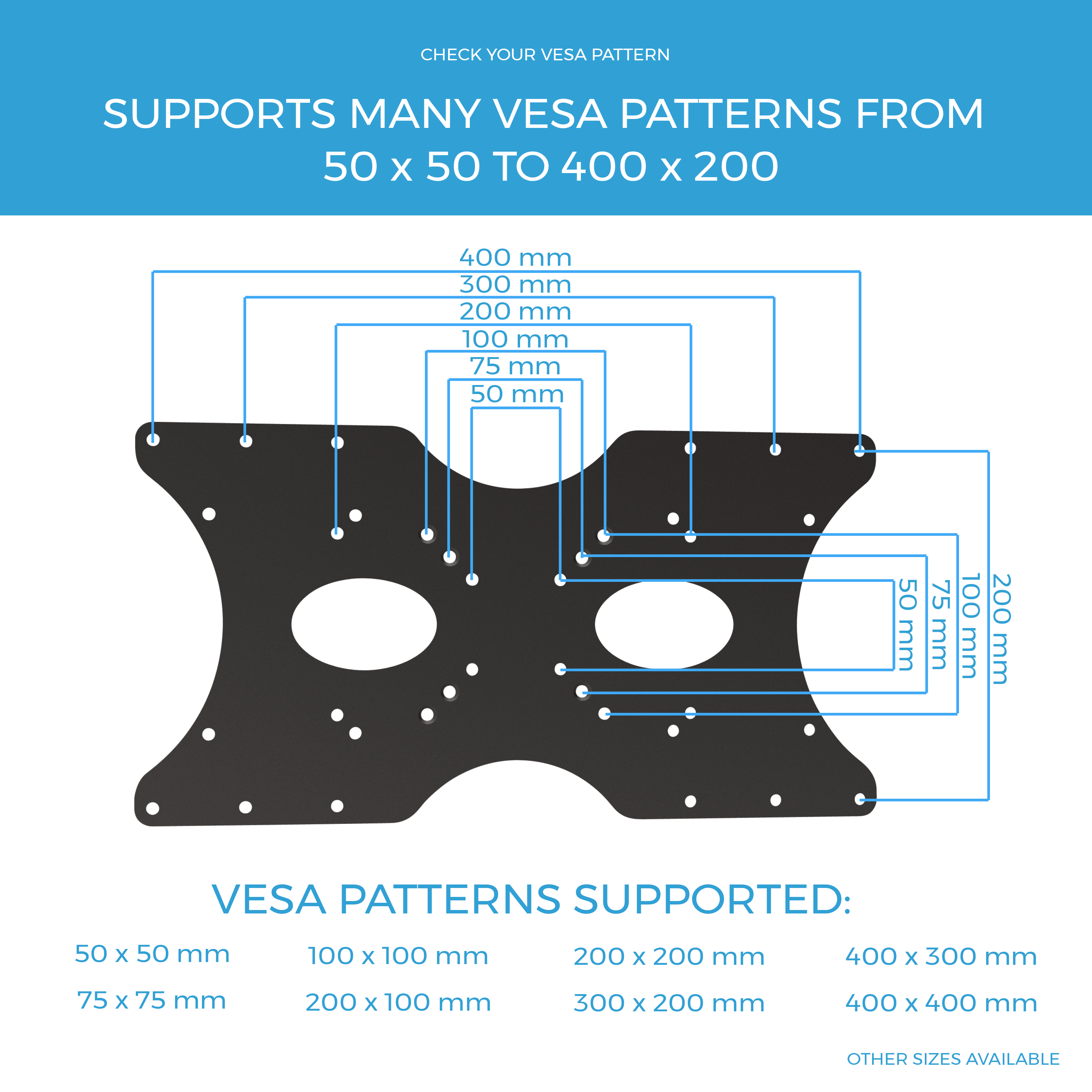 VESA 100x100 to VESA 200x200 or 200x100 Adapter