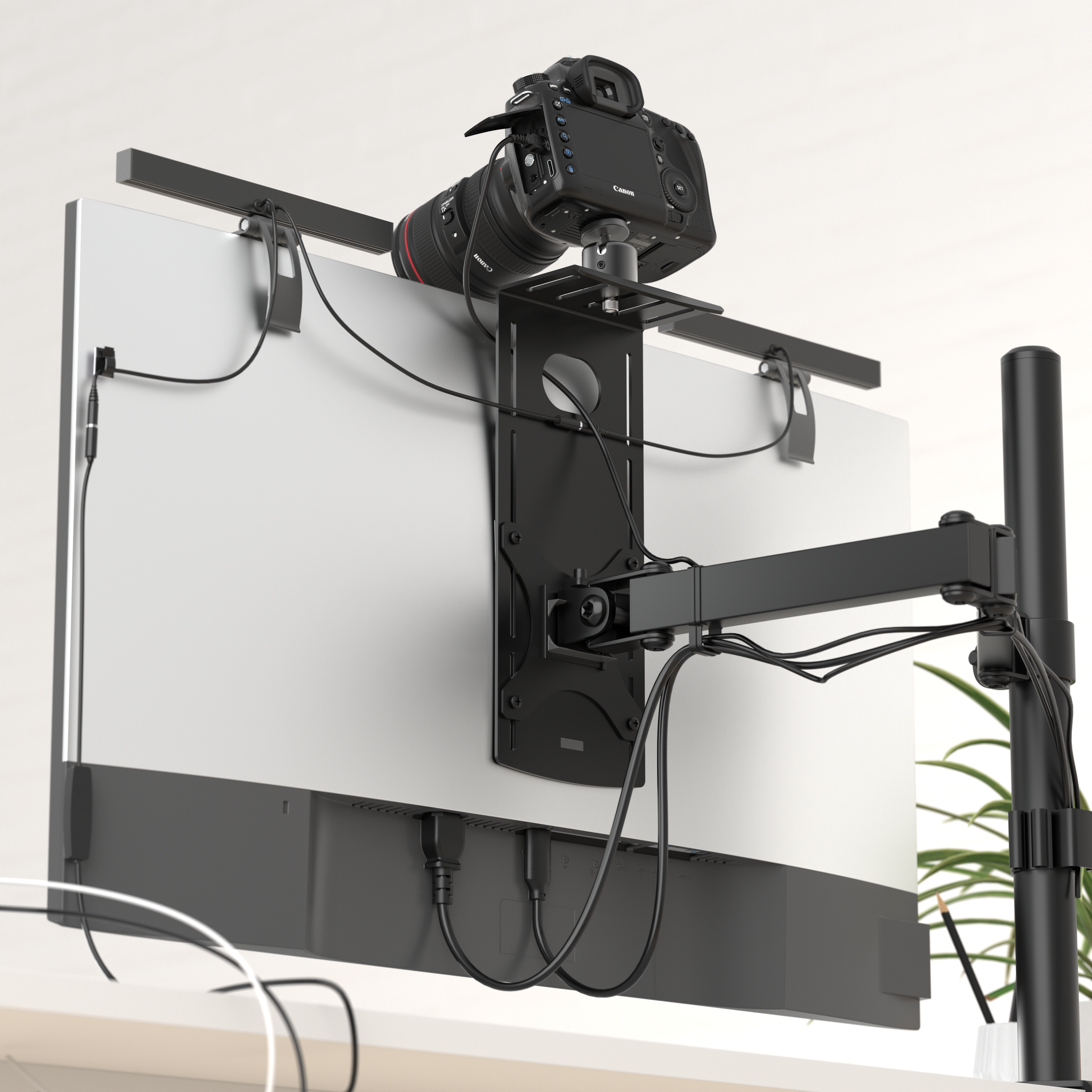 HumanCentric DSLR Monitor Mount – Light Webcam and Microphone Camera Shelf for Monitor VESA Arm, Replace Clamp Tripods for Camera Desk Mount, Large