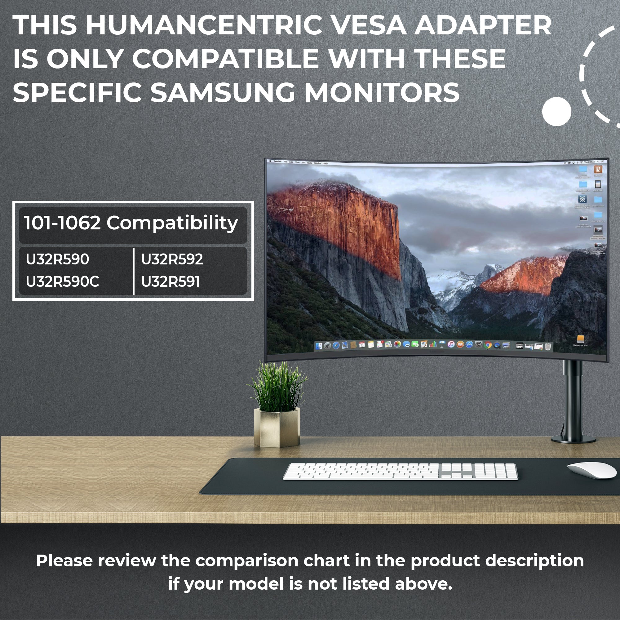 HumanCentric VESA Mount Adapter for Samsung Curved Monitors U32R590, U32R590C, U32R592, and U32R591, VESA Adapter Bracket Mounts Monitor to VESA