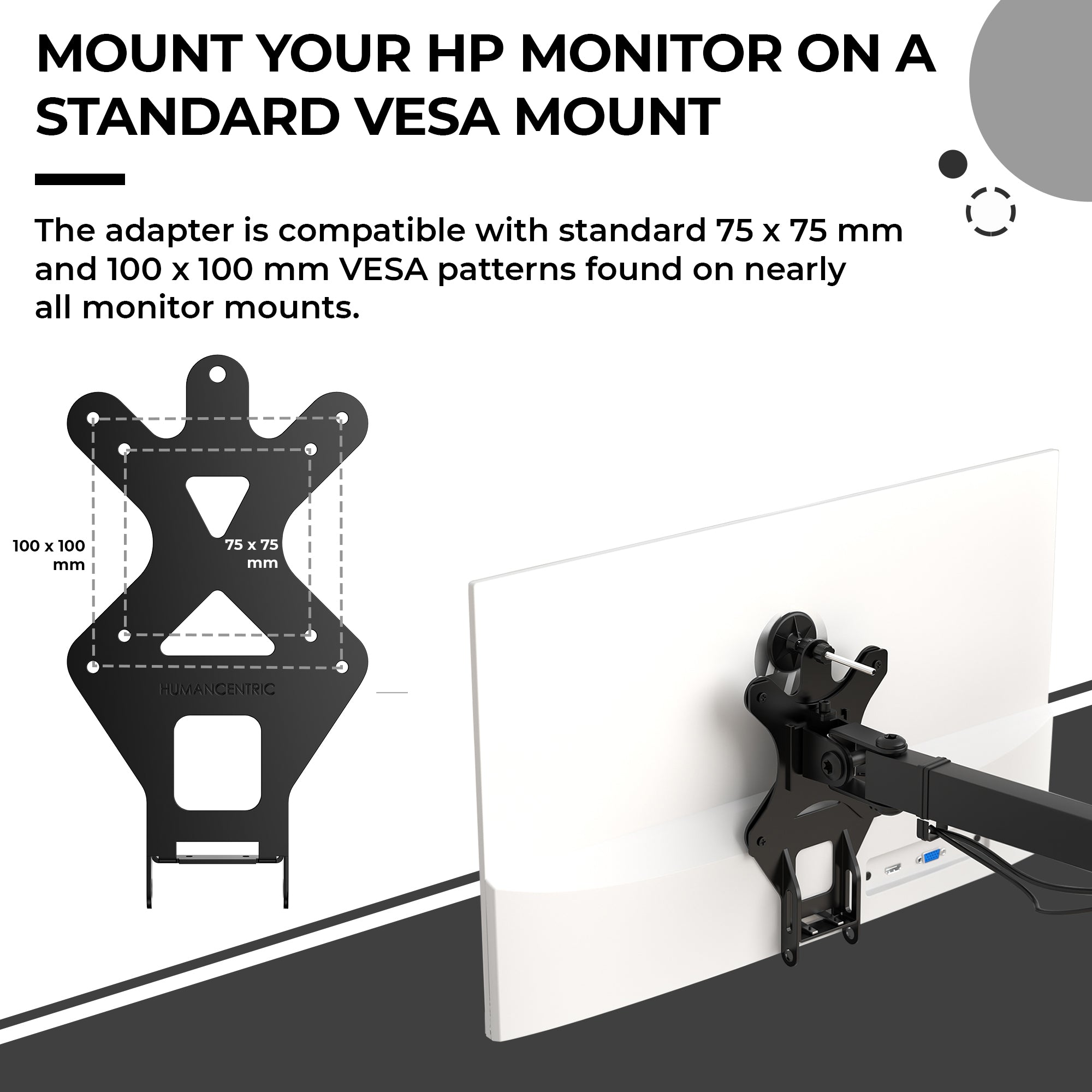 Bras de moniteur/adaptateur VESA pour HP Pavilion 22ER, 22ES, 22F, 22EB,  22EA, 23ER, 23F, 23ES, 23EB, 23EA, 24ER, 24ES, 